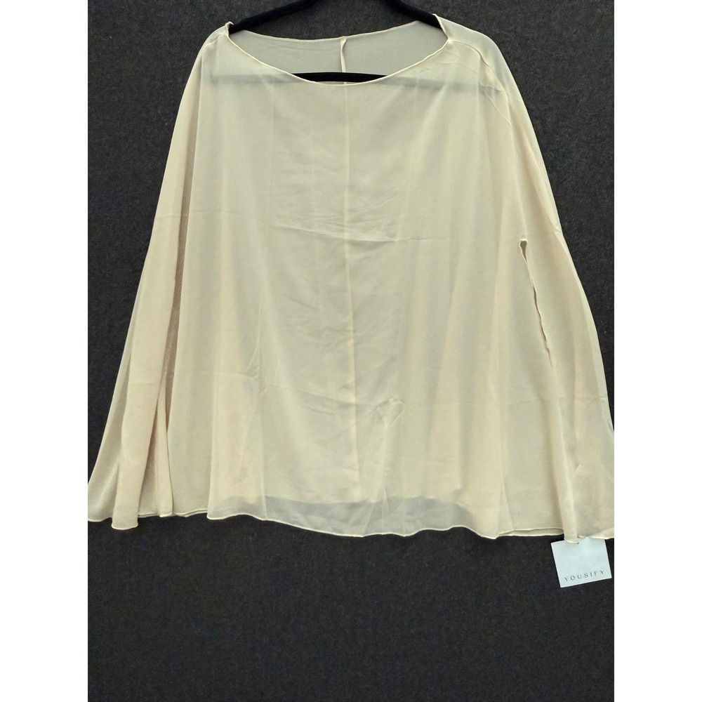 Women Cream Chiffon Cape Top Sheer Poncho Blouse One Size Wedding Resort Layer